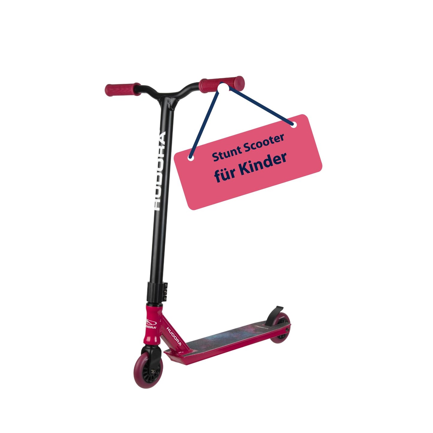 HUDORA Stunt Scooter XQ-13.1 skrejritenis skateparkam – izturīgs freestyle skrejritenis ar 360° stūri, ABEC 9 lodīšu gultņiem un tērauda bremzi – stunta skrejritenis iesācējiem un pieredzējušiem, neslīdoša platforma, ātri ripojošs - berry