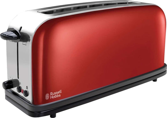 Russell Hobbs tosteris [garais slots 2 šķēlēm / 1 platai maizes šķēlei] Colours+ nerūsējošais tērauds sarkans (papildu platās tosta slots, ieskaitot maizīšu uzgali, 6 brūnināšanas līmeņi + atkausēšanas funkcija, 1000W) 21391-56