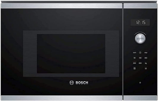 Bosch BFL524MS0 Sērija 6 Iebūvēta mikroviļņu krāsns, 38 x 60 cm, 800 W, griežamais šķīvis 25,5 cm, durvju piestiprinājums pa kreisi, AutoPilot 7 7 automātiskās programmas, tīrīšanas atbalsts, LED skārienekrāns, nerūsējošais tērauds
