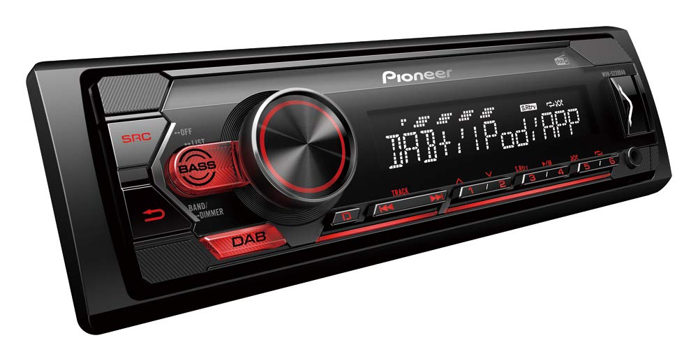 Pioneer Electronics MVH-S220DAB-AN, 1-DIN autoradio ar DAB antenu, RDS un DAB+, sarkans, USB MP3, WMA, WAV, FLAC, AUX ieeja, Android atbalsts, iPhone kontrole, ARC lietotne