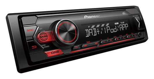Pioneer Electronics MVH-S220DAB-AN, 1-DIN autoradio ar DAB antenu, RDS un DAB+, sarkans, USB MP3, WMA, WAV, FLAC, AUX ieeja, Android atbalsts, iPhone kontrole, ARC lietotne