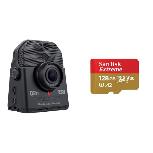 Zoom Q2n-4K audio video ierakstītājs & SanDisk Extreme microSDXC UHS-I atmiņas karte 128 GB + adapteris (viedtālruņiem, action kamerām un droniem, A2, C10, V30, U3, 190 MB/s pārsūtīšana, RescuePRO Deluxe)