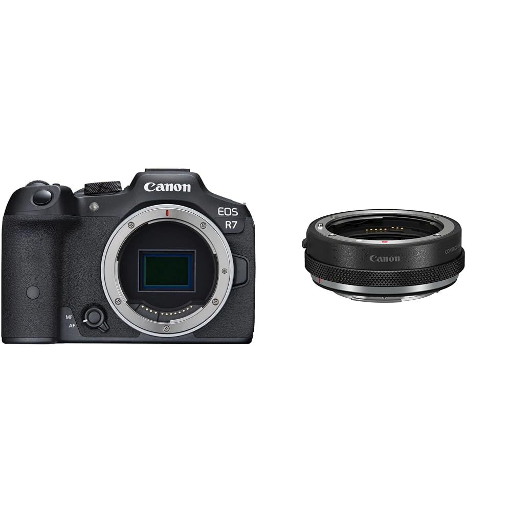 Canon EOS R7 kamera bezspoguļa kamera & bajoneta adapteris EF-EOS R ar objektīva vadības gredzenu, saderīgs ar EOS R sistēmas kamerām un EF un EF-S objektīviem melnā krāsā