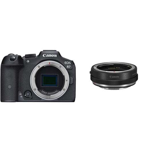 Canon EOS R7 kamera bezspoguļa kamera & bajoneta adapteris EF-EOS R ar objektīva vadības gredzenu, saderīgs ar EOS R sistēmas kamerām un EF un EF-S objektīviem melnā krāsā