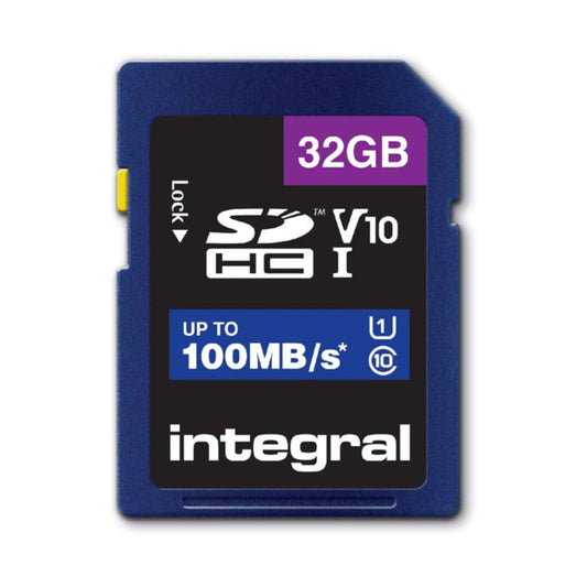 Integral 32GB SD Karte - Augstas ātruma atmiņa, līdz 100MB/s, V10 UHS U1, ideāli piemērota video un foto ierakstiem.