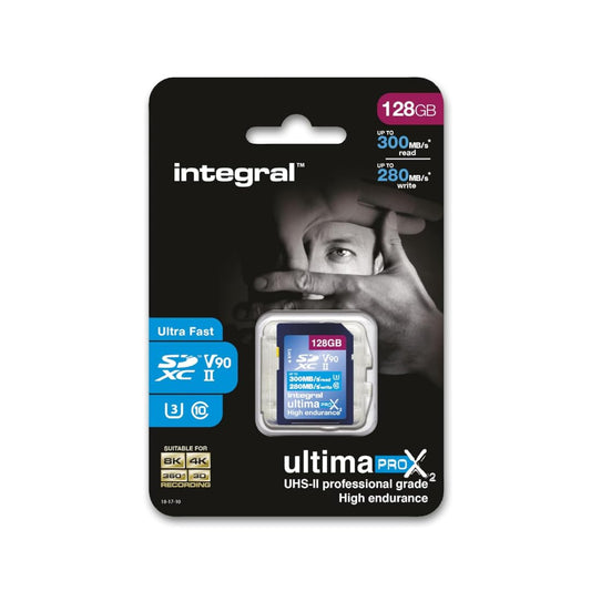 Integral 128GB UHS-II SD Karte - V90, 300MB/s lasīšana, 280MB/s rakstīšana, profesionāla augstas ātruma atmiņas karte
