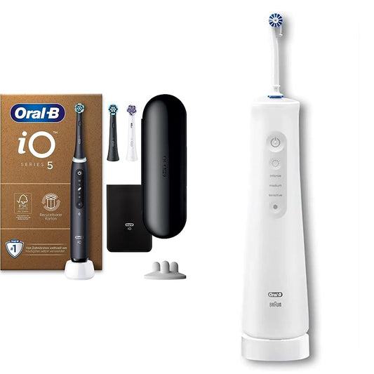 9. Oral-B iO sērijas 5 Plus izdevums elektriskā zobu birste & AquaCare 6 bezvadu mutes skalošanas ierīce, 3 rezerves uzgaļi, zobu starpību tīrītājs