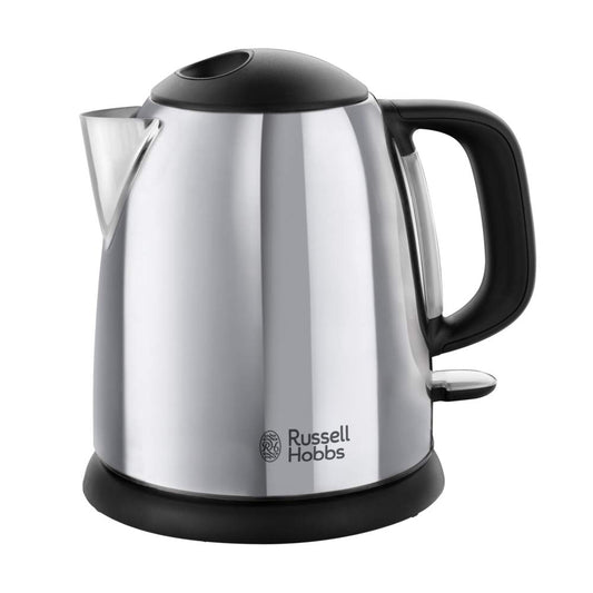 Russell Hobbs tējkanna maza [1,0l] Victory pulēts nerūsējošais tērauds (2400W, ātrās vārīšanas funkcija, izņemams kaļķu filtrs, ārējā ūdens līmeņa rādītājs, maza ceļojumu tējkanna) Tējkanna 24990-70
