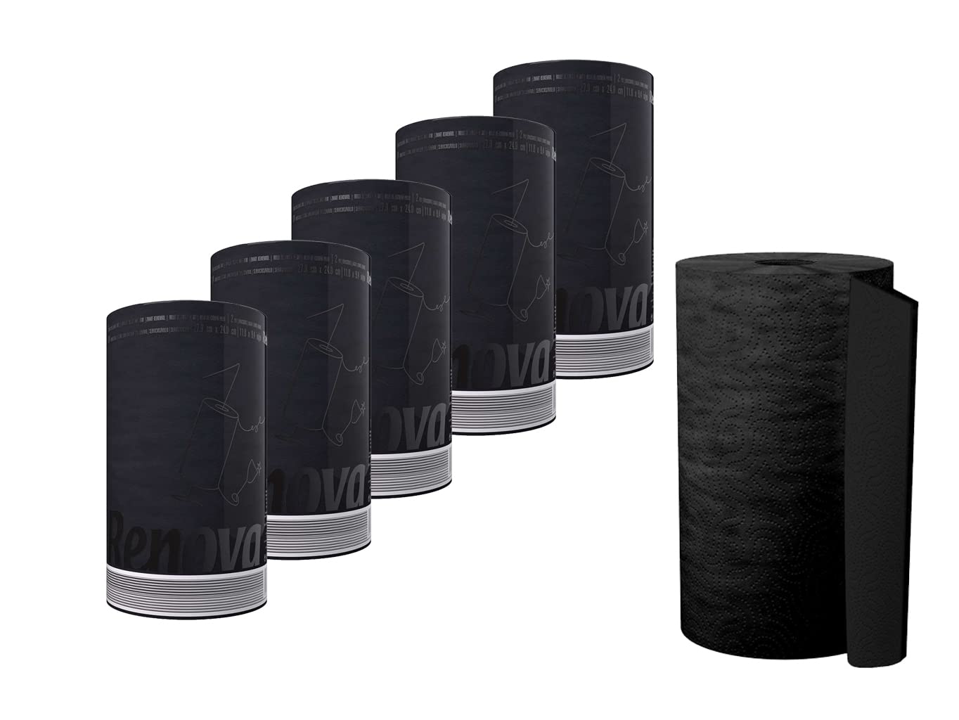 Papīra dvieļi Renova Black Schwarz, 6 ruļļi, 2 kārtas, Maxi rullis, 18 standarta ruļļiem