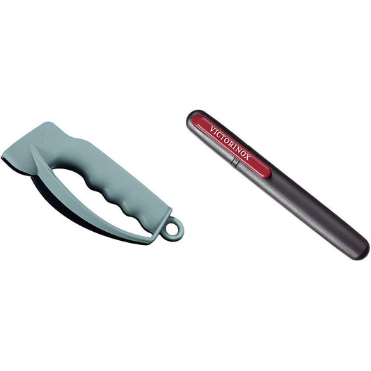 Victorinox nazis asinātājs mazajiem kabatas nažiem un viļņotajiem nažiem, pelēks un divkāršais nazis asinātājs, pārnēsājams, akmens rupjai asināšanai, keramikas plāksnītes smalkai asināšanai