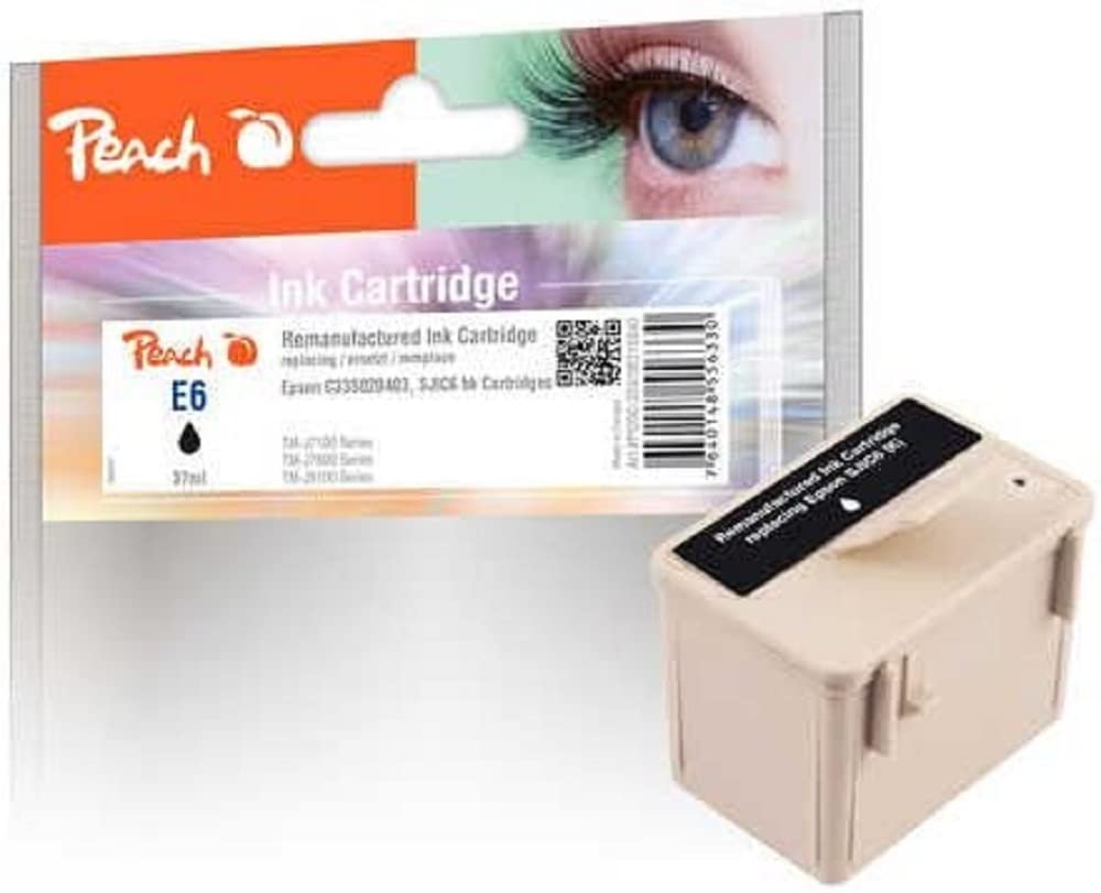 Peach ESJIC6/7 Black Ink Cartridge - Compatible with Epson SJIC6BK, C33S020403, for TMJ 7100, TMJ 7600 printers.