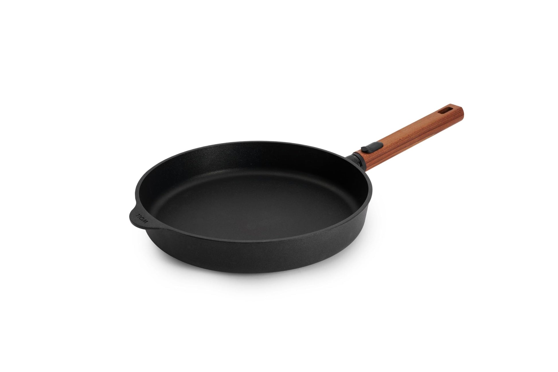 Woll Eco Logic QXR liešanas plakanā panna - Ø 28 cm, noņemams koka rokturis, bez PFAS, pretpiedeguma, piemērota visiem plīts veidiem