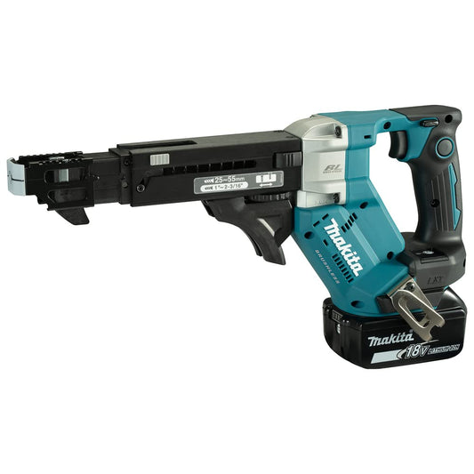 Makita DFR551RTJ - 18V cordless screwdriver, 5.0Ah battery, 2 batteries, charger, MAKPAC case, blue.