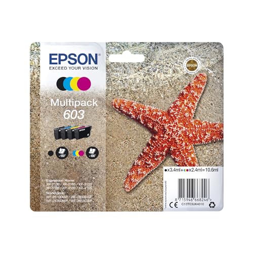 Epson 603 tinte jūras zvaigzne - 4 krāsu komplekts, saderīgs ar WF un XP sērijas printeriem, ReadyPrint Flex tarifi.