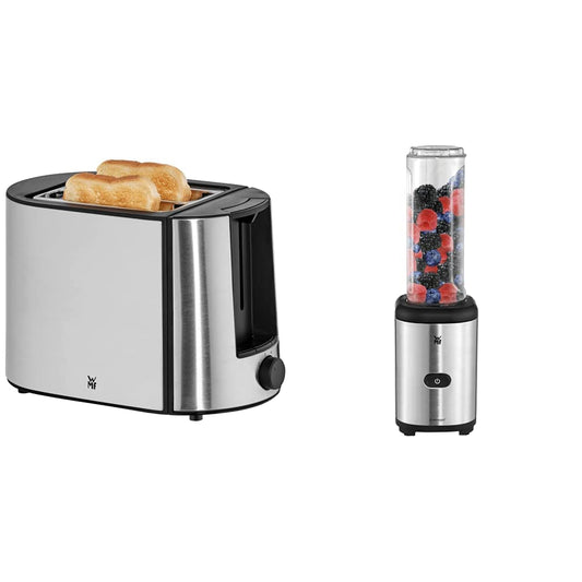 WMF Bueno Pro tosteris nerūsējošā tērauda, divslīpju tosteris, 2 šķēles, 6 brūnināšanas līmeņi, 87 W un Kult X Mix & Go mini smūtiju veidotājs, stenda mikseris, elektriskais blenderis, šejkera mikseris 3 vati