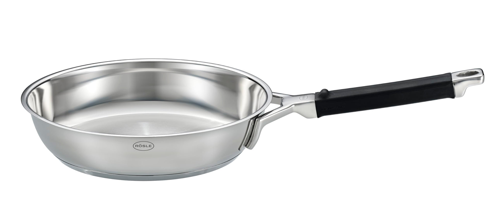 RÖSLE SILENCE PRO cepamā panna Ø 24 cm - augstas kvalitātes nerūsējošais tērauds, ideāla steiku apcepšanai, sudraba/melna.