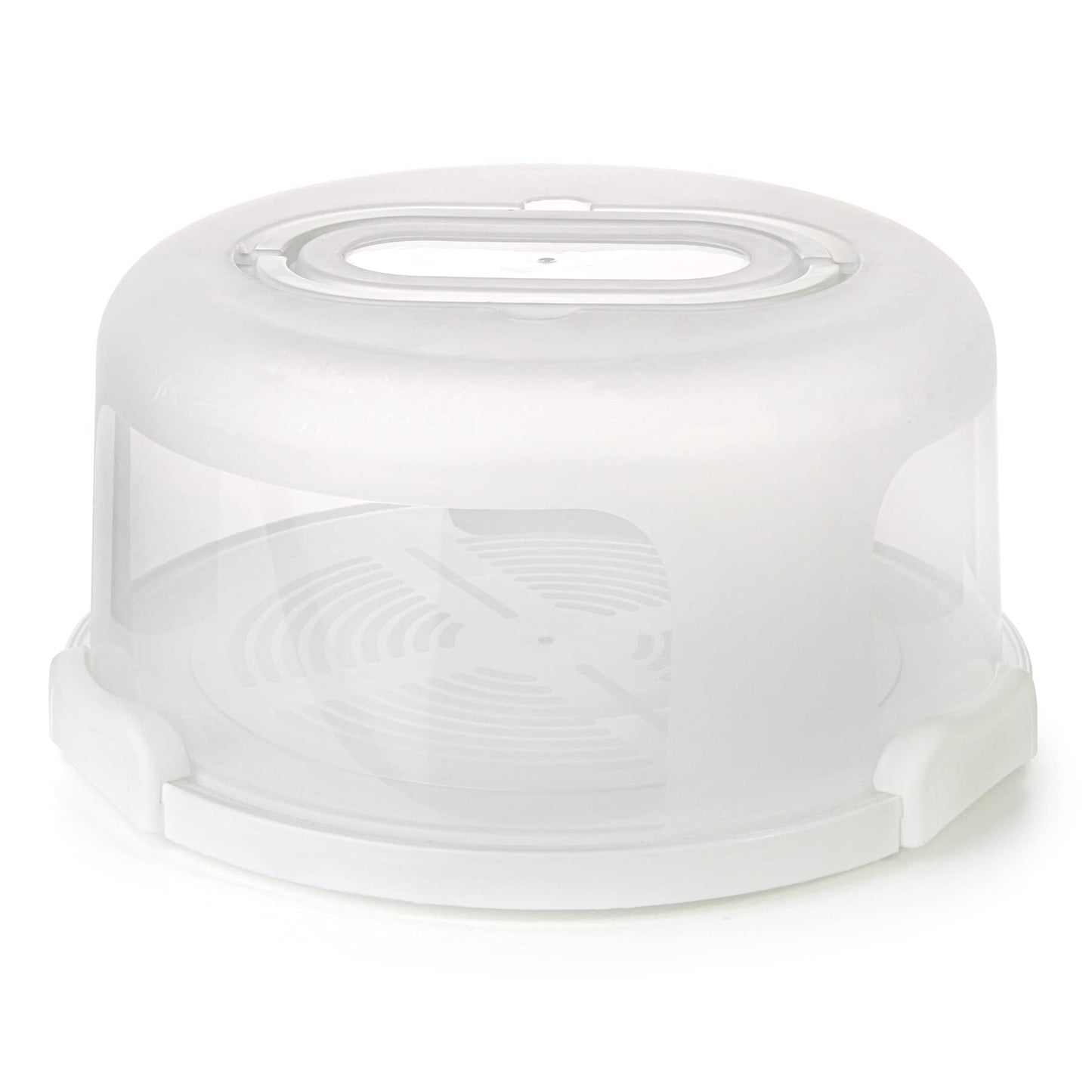 Kūku pārnēsāšanas trauks Spesh Runde ar rokturi, 10 collu atkārtoti lietojams kūku konteiners ar vāku un griešanas rievām, PP plastmasa, Ø 30x15 cm, balts