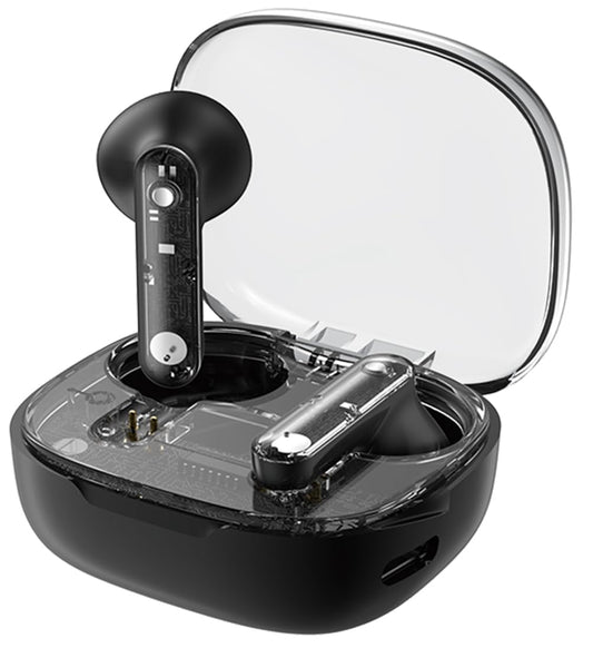 Bezvadu austiņas Bluetooth 5.3 - 4 mikrofoni, 50H atskaņošanas laiks, Hi-Fi stereo, USB-C uzlādes futrālis, melns