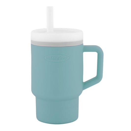 Bērnu krūzīte ar salmiņu Infantino My 1st Tumbler – 255 ml, pretizlīšanas vāciņš, mīksts silikona salmiņš, ērts rokturis, mierīgi zila
