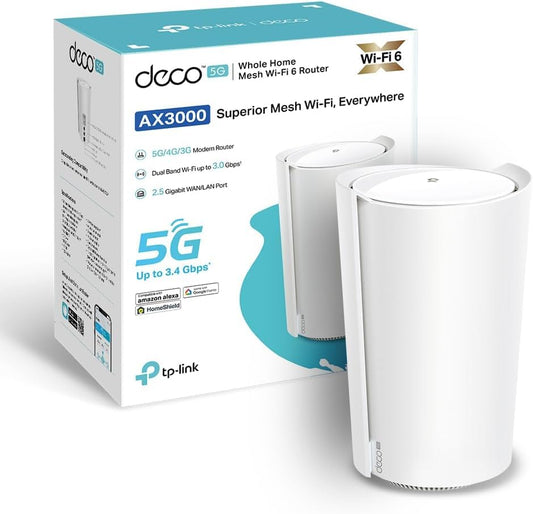 TP-Link Deco X3000-5G(1-pakā) LTE WLAN maršrutētājs, 5G maršrutētājs SIM karte, 2,5 Gbit/s ports + 2 x Gigabit porti, Wi-Fi 6 AX3000, tikai lietotne pārvalda, nav tīmekļa pārvaldības lapas