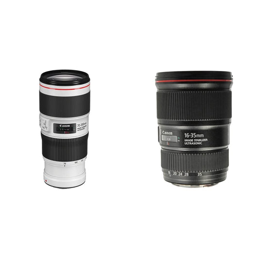 CANON objektīvs EF 70-200mm f/4 L is USM II & 9518B005AA EF 16-35mm F4L is USM ultra plaša leņķa tālummaiņas objektīvs EOS (77mm filtra vītne, attēla stabilizators), melns