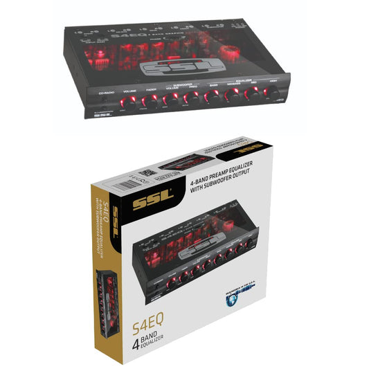 1 ekvalaizers SOUNDSTORM SSL S4EQ priekšpastiprinātāja ekvalaizers 4 joslu frekvenču dalītājs ultraplans divkrāsu apgaismojums sarkans vai zaļš, 1 gabals