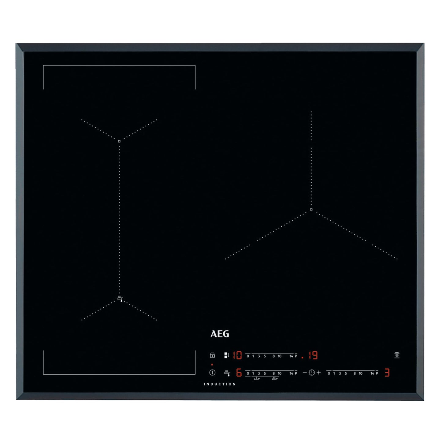 AEG IAE6344SFB indukcijas plīts virsma, 60 cm, slīpā, 3 zonas, FlexiBridge funkcija, pārvietojama skārienkontrole, gatavošanas asistents ar frīzēšanas sensoru, ātra uzsildīšana, ražots Vācijā