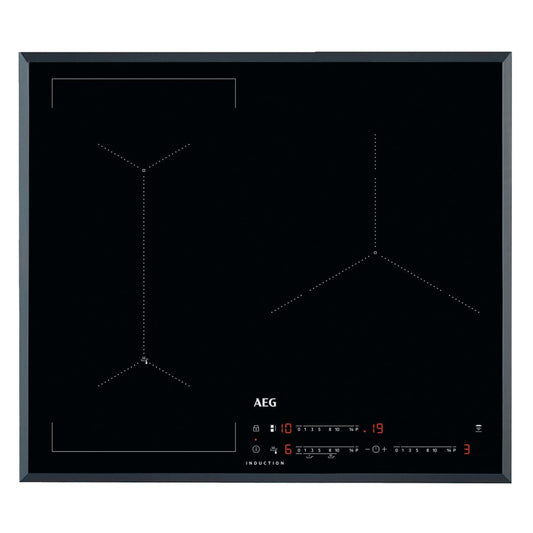 AEG IAE6344SFB indukcijas plīts virsma, 60 cm, slīpā, 3 zonas, FlexiBridge funkcija, pārvietojama skārienkontrole, gatavošanas asistents ar frīzēšanas sensoru, ātra uzsildīšana, ražots Vācijā