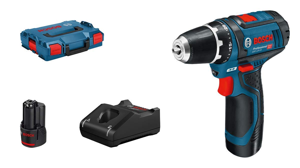 Bosch Professional 12V akumulatora urbjmašīna GSR 12V-15 - ātrās uzlādes lādētājs, 2 akumulatori, 2 L-BOXX ieliktnis