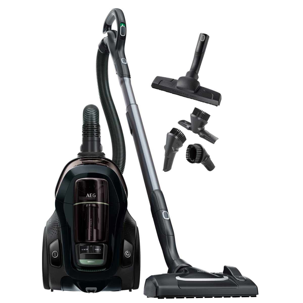 AEG LX9-3-ÖKO putekļsūcējs - 650 W, 3D filtru sistēma, 12m darbības rādiuss, 1,6l tvertne, kluss 72 dB(A), melns.