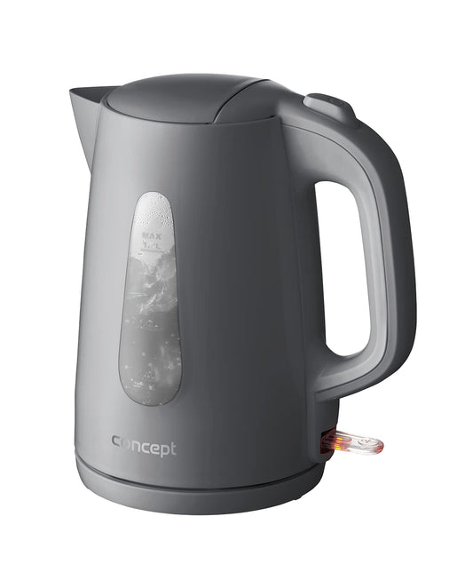 CONCEPT rk2382 Plastmasas tējkanna - 1,7L, 2200W, automātiskais sprieguma pārveidotājs, pelēka, moderns dizains