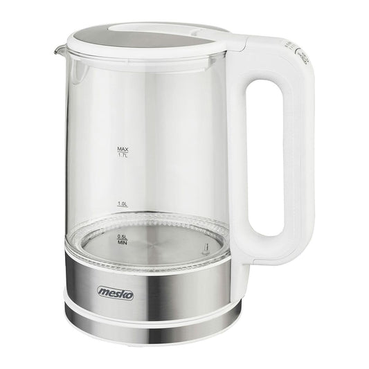 ADLER Mesko tējkanna 1,7 l - temperatūras regulēšana, LCD displejs, balta, moderns dizains.