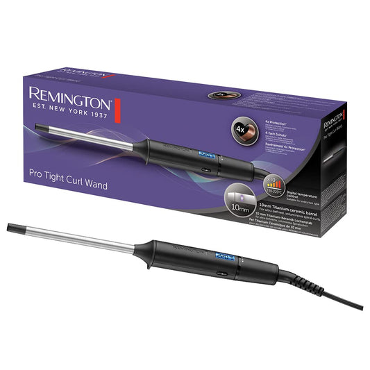 Remington Lokšķēres maziem lokiem [10mm] Mini Pro Digital (4-kārtējā aizsardzība, antistatiskā keramikas turmalīna pārklājums) LCD displejs 130-220°C, spirālveida loki plāni un cieši afro loki, CI6X10
