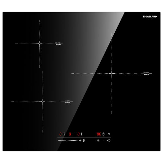 GASLAND IH603BF Iebūvējamais indukcijas plīts virsma 60 cm 3 vārīšanas zonas, autonomā elektriskā plīts virsma 3 plāksnēm ar slīdni, PowerBoost, siltuma uzturēšanas funkcijām, pauzes funkciju, 6600W