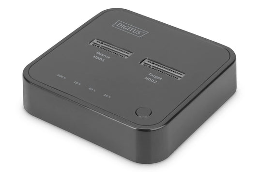 DIGITUS Dualā M.2 NVMe SSD dokstacija - USB Type-C 3.1, klonēšana, 10 Gbit/s, atbalsta līdz 4 TB, melna.