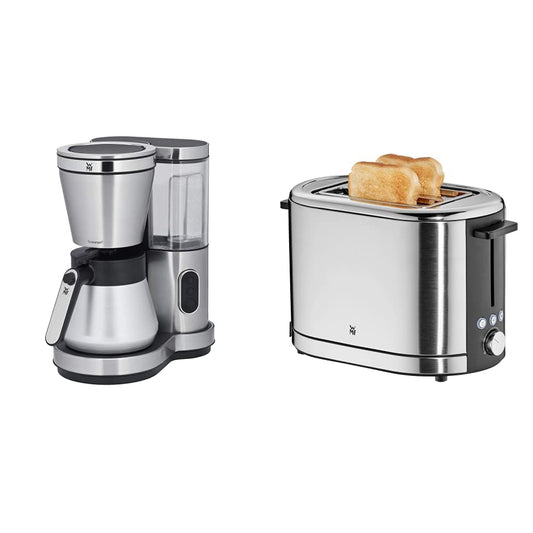 WMF Lono Aroma kafijas automāts (800 W, ar termosu, filtrēta kafija, 8 tasītes) un Lono tosteris nerūsējošā tērauda, divslīpju tosteris ar maizes uzgaļu, 2 šķēles, XXL grauzdiņš, 7 brūnināšanas līmeņi