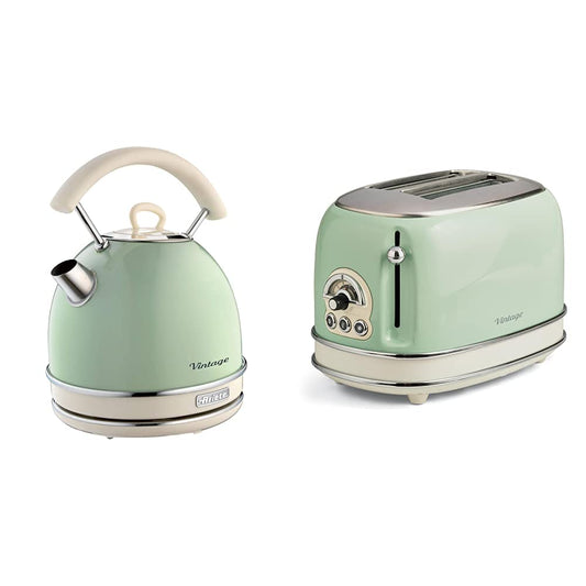 Tējkanna Ariete 2877 Vintage, 2000 Watt, 1,7 Liter, bēša/zaļa, nerūsējošais tērauds un tosteris 155 ar 2 slotiem Vintage Vert