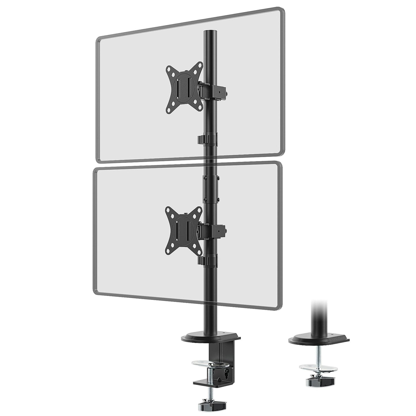 Monitora turētājs 2 monitoriem, Extra augsta 80cm staba vertikāla monitoru statīva stiprinājums 17-32 Zoll monitoriem līdz 9kg, divkāršs monitoru statīvs ar šūpošanas, slīpuma un pagriešanas funkciju