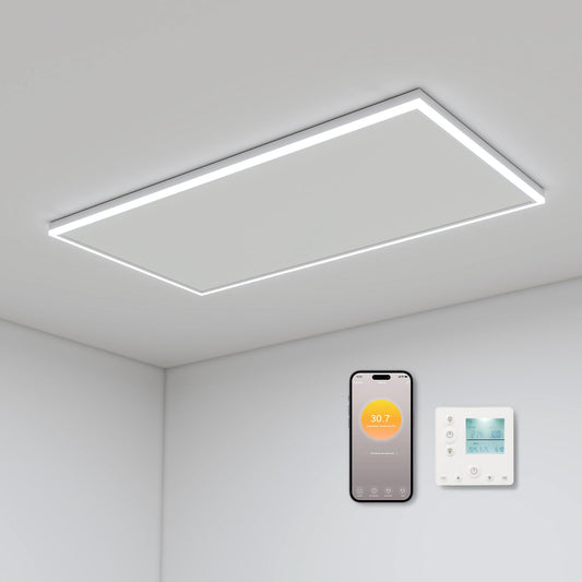 Griestu infrasarkanais sildītājs 840 Watt, infrasarkanā apkure griestu montāžai ar LED apgaismojumu, termostats, lietotnes tālvadība, 128x63cm