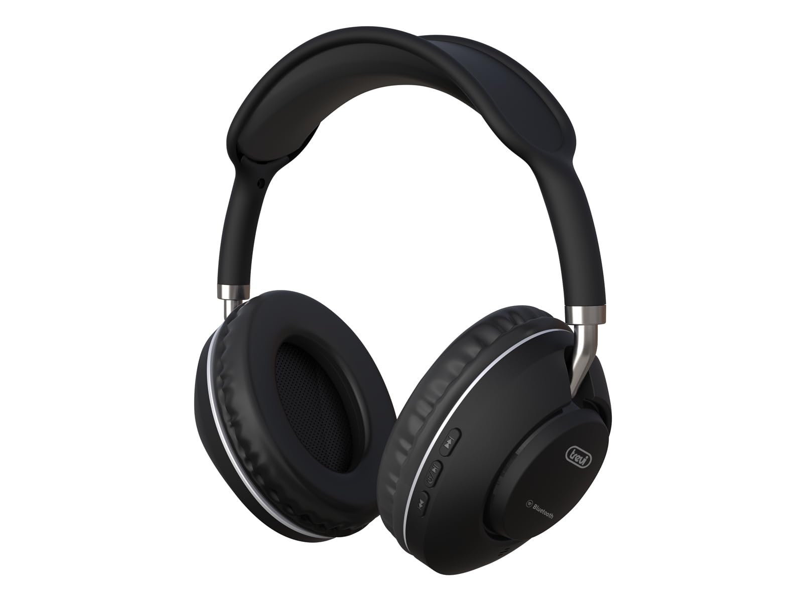 Trevi DJ 12E42 BT - Bluetooth headphones with MP3 player, built-in mic, AUX input, rechargeable battery, black.