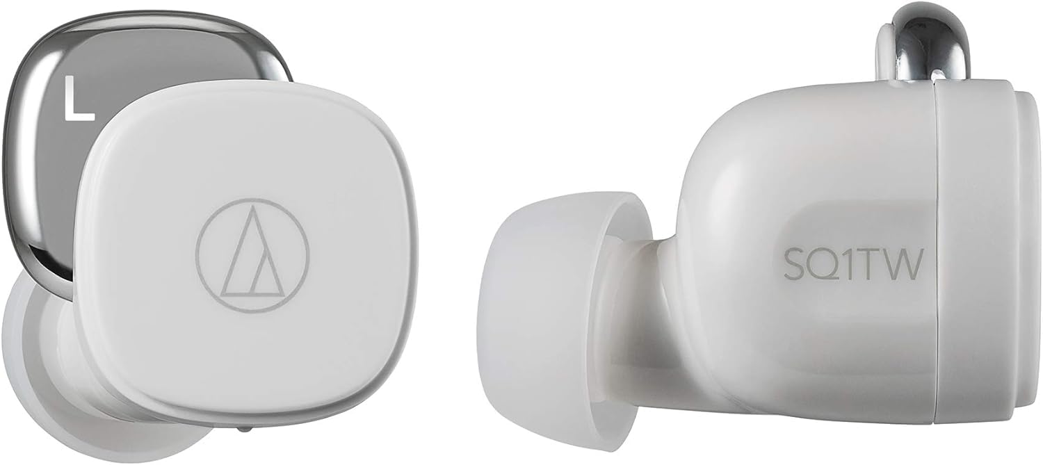 Audio-Technica SQ1TW bezvadu austiņas - balta krāsa, augstas kvalitātes skaņa, ergonomisks dizains.