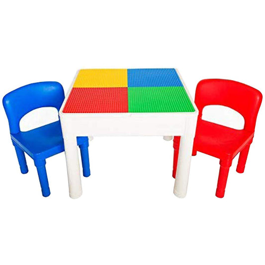 PlayBuild 4-in-1 Activity Table Set - Indoor play, outdoor water games, toy storage, includes 2 toddler chairs, white 1312.
