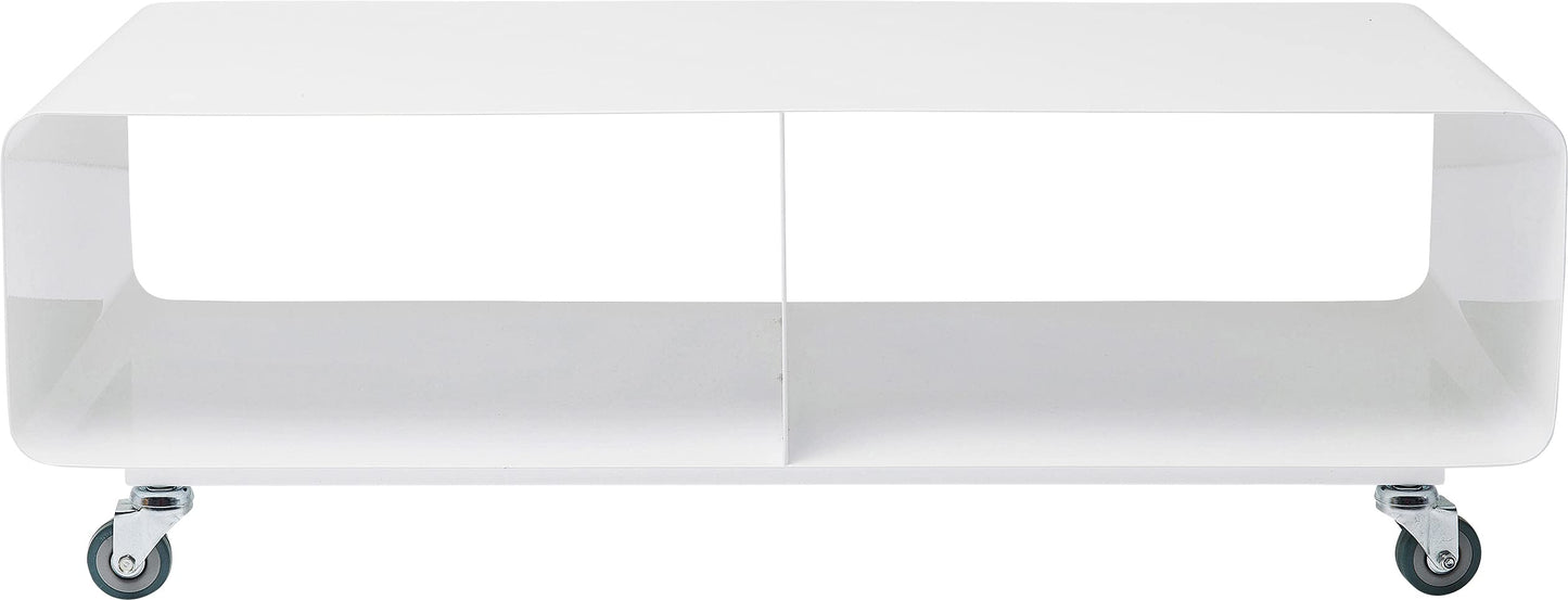 Kare Design TV galds Lounge M Mobil, balts, ratiņi, TV zema skapīša, televizora komoda, viesistaba, tērauda rāmis, 21x45x42cm (A/G/D)