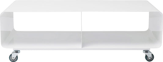 Kare Design TV galds Lounge M Mobil, balts, ratiņi, TV zema skapīša, televizora komoda, viesistaba, tērauda rāmis, 21x45x42cm (A/G/D)