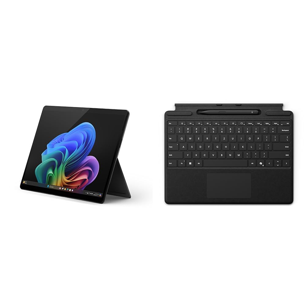Microsoft Surface Pro Copilot+ dators + Pro tastatūra + Slim Pen 2 | Snapdragon X Elite (12 kodoli) | 16GB RAM | 512GB SSD | Melns