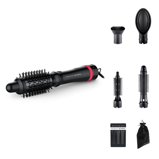 Rowenta x Karl Lagerfeld CF635L Express Style Siltuma gaisa suka | 5-in-1 stila suka | Keratīna un mirdzoša pārklājuma | konstanta 60°C | visiem matu tipiem | plašs piederumu klāsts | Melna/Sarkana