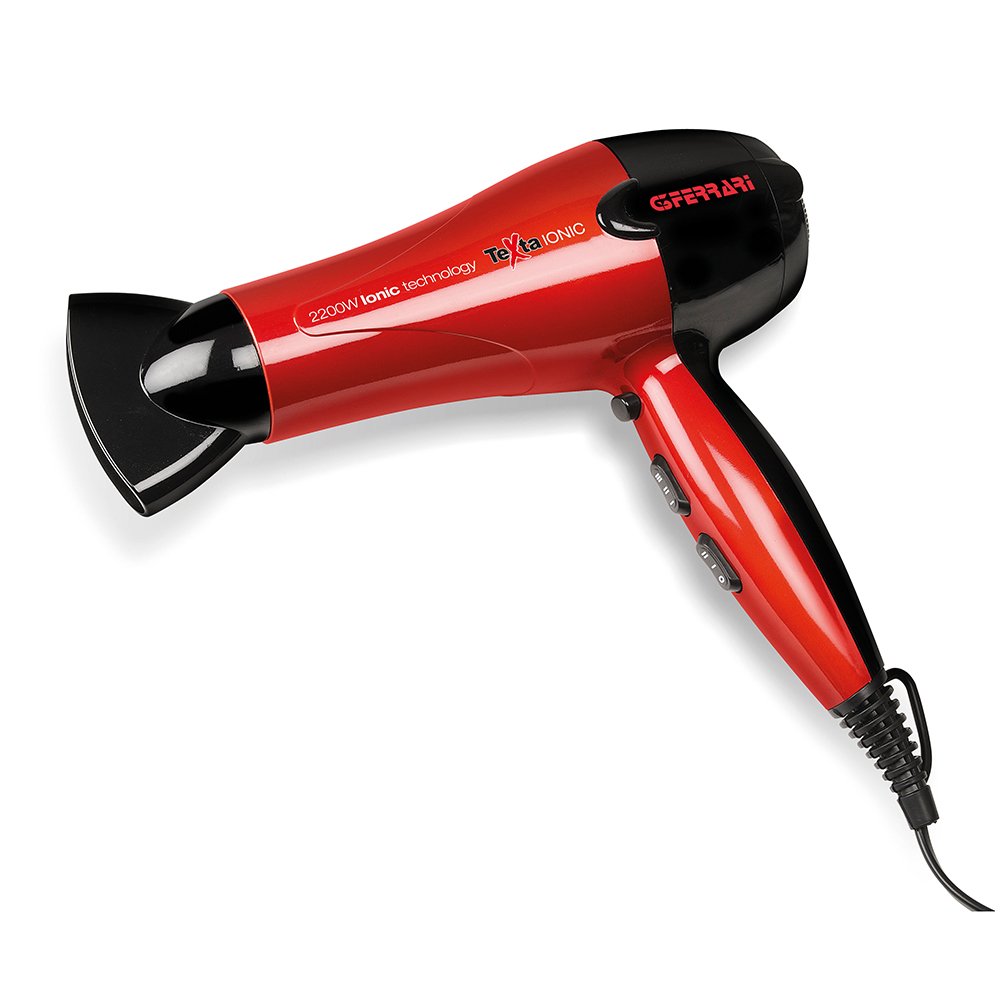 G3 Ferrari Ionu matu fēns Texta Ionic, 2200 W, balts / sarkans, jonu tehnoloģija, plastmasa, 2 ātrumi, 65°C maksimums.