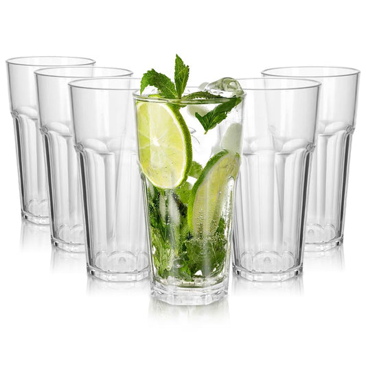 Atkārtoti lietojamas premium plastmasas glāzes DIBALIYI, 6 gab., 420ml, caurspīdīgas akrila glāzes, 13,5 OZ, nesalaužamas, saliekamas, kokteiļu glāzes, dzeramās glāzes, piemērotas trauku mazgājamajai mašīnai, mājai un piknikam