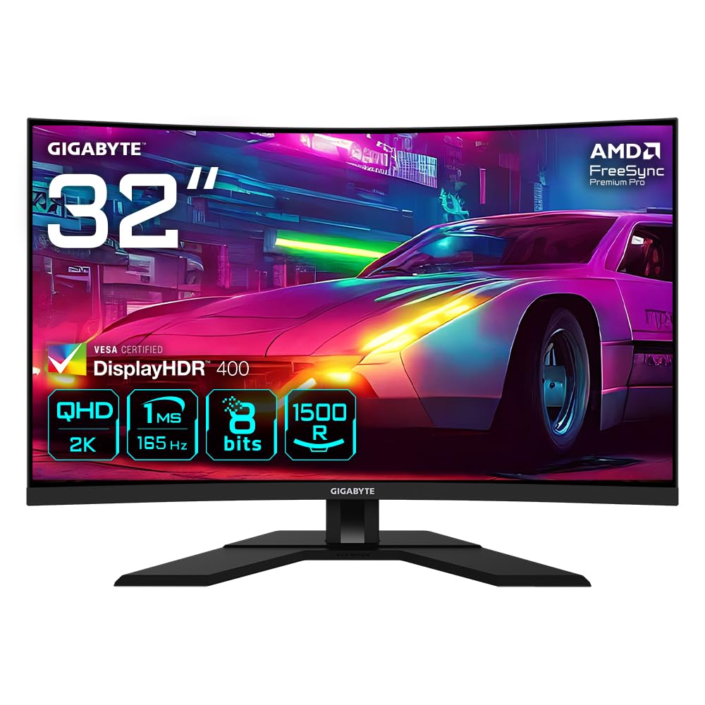 GIGABYTE M32QC 31.5" QHD Curved Gaming Monitor - 2560x1440, 165Hz, 1ms, FreeSync Premium Pro, Display HDR400