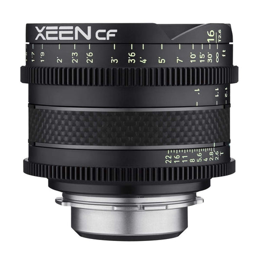 XEEN CF kino 16mm T2.6 Sony E stiprinājumam pilna kadra – profesionāls kino objektīvs – oglekļa lēca – ārkārtīgi kompakts un īpaši viegls, melns